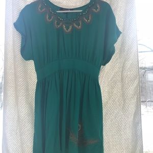 Turquoise/Green Short Dress with Peacock Feathers